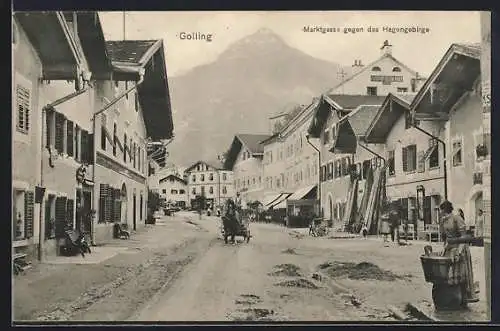 AK Golling, Strasse Marktgasse gegen das Hagengebirge