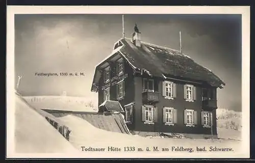 AK Todtnauer Hütte am Feldberg, Das Berggasthaus gegen den Feldbergturm
