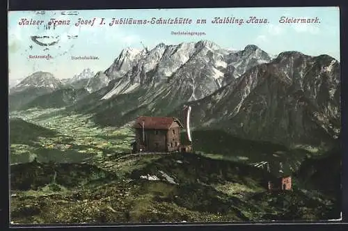 AK Kaiser Franz Josef I. Jubiläums-Schutzhütte am Kaibling, Ansicht aus der Vogelschau