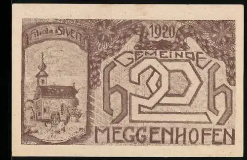 Notgeld Meggenhofen 1920, Kirche als Motiv, Gemeinde-Gutschein, braunes Design