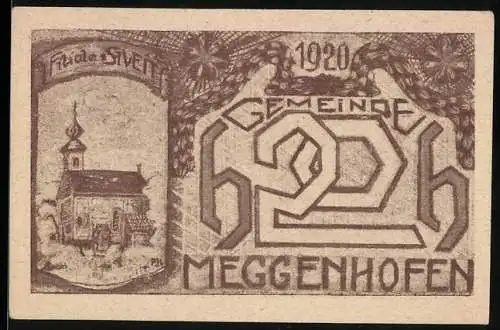 Notgeld Meggenhofen 1920, Kirche und stilisierte Ornamente, 50 Heller