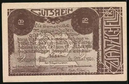 Notgeld Meggenhofen 1920, Kirche und stilisierte Ornamente, 50 Heller