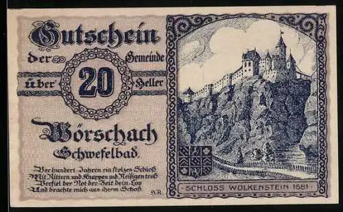 Notgeld Wörschach 1920, 20 Heller, Schloss Wolkenstein Abbildung