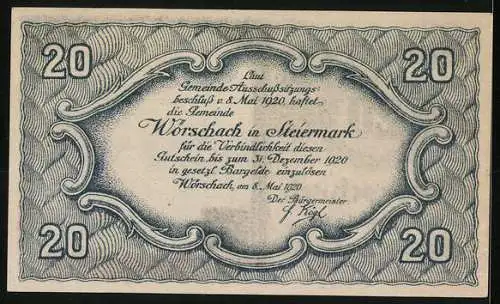 Notgeld Wörschach 1920, 20 Heller, Schloss Wolkenstein Abbildung