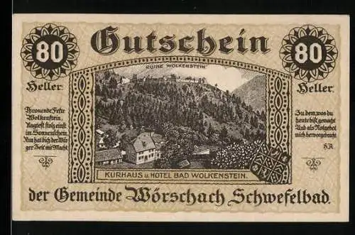 Notgeld Wörschach 1920, 80 Heller, Kurhaus und Hotel Bad Wolkenstein-Abbildung