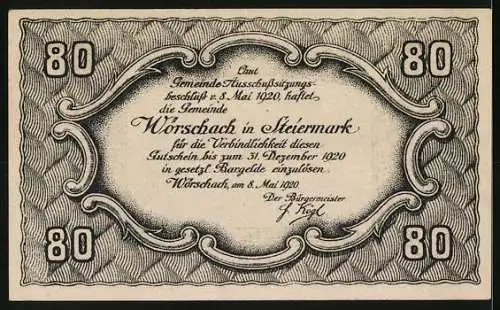 Notgeld Wörschach 1920, 80 Heller, Kurhaus und Hotel Bad Wolkenstein-Abbildung