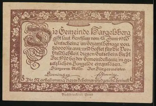 Notgeld Hargelsberg 1920, 10 Heller, ländliche Szenen mit Ernte und Tieren