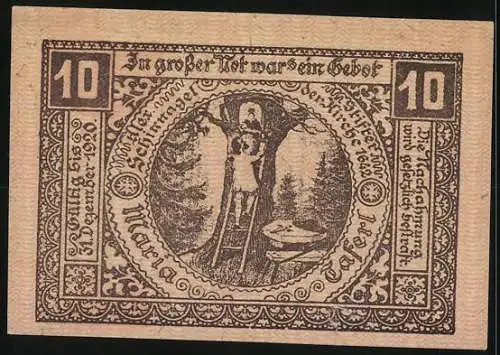 Notgeld Maria Taferl 1920, 10 Heller, Kirche und Martersäule, Detailreiche Verzierung