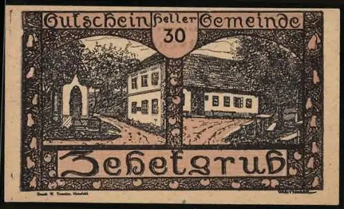 Notgeld Zehetgrub 1920, 30 Heller, Gebäude und Landschaftsmotiv