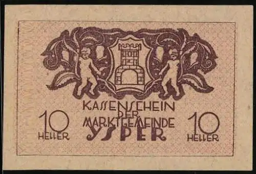 Notgeld Ysper 1920, 10 Heller, Wappen mit zwei Putten