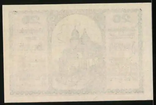 Notgeld Würnsdorf 1920, 20 Heller, Kirche mit Bäumen, dekorativer Rand, Seriennummer sichtbar