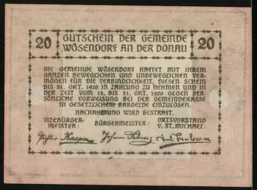 Notgeld Wösendorf 1920, 20 Heller, Burgruine-Motiv