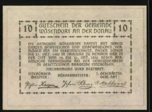 Notgeld Wösendorf in der Wachau 1920, 10 Heller, Kirchturm und Dorfansicht