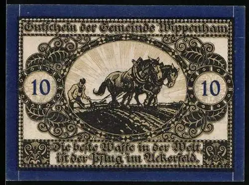 Notgeld Wippenham 1920, 10 Heller, Bauer mit Pflug und Pferd