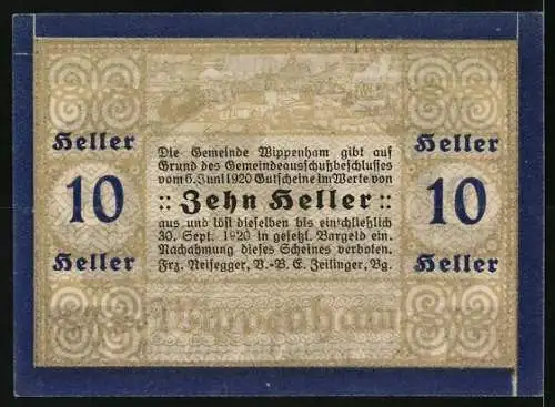 Notgeld Wippenham 1920, 10 Heller, Bauer mit Pflug und Pferd