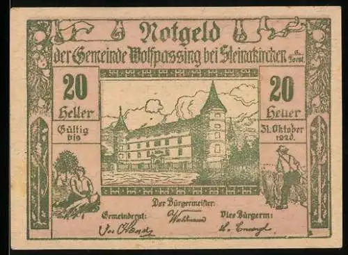 Notgeld Wolfpassing 1920, 20 Heller, Schlossansicht und ländliche Szenen