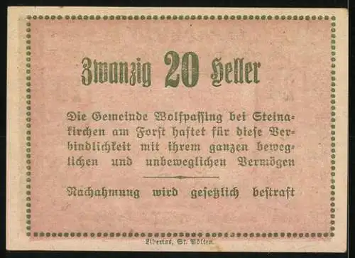 Notgeld Wolfpassing 1920, 20 Heller, Schlossansicht und ländliche Szenen