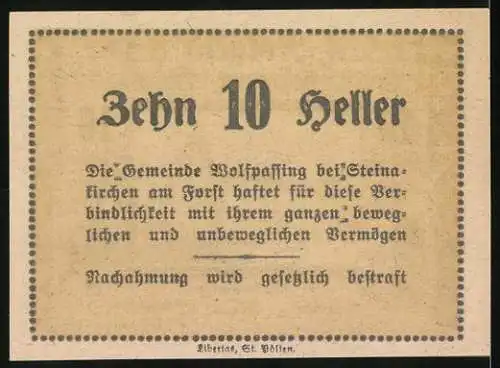 Notgeld Wolfpassing 1920, 10 Heller, Schlossansicht und ländliche Szenen