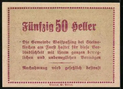 Notgeld Wolfpassing 1920, 50 Heller, Schlossansicht und bäuerliche Szenen