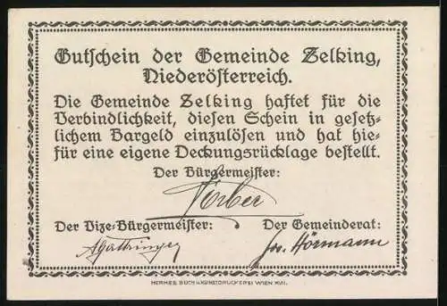 Notgeld Zelking 1920, 50 Heller, Kirche und Landschaftsmotiv