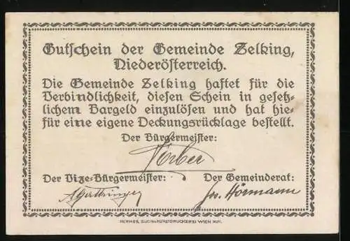 Notgeld Zelking 1920, 50 Heller, Kirche und Landschaftsmotiv