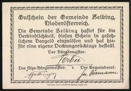 Notgeld Zelking 1920, 20 Heller, Kirche und Berglandschaft