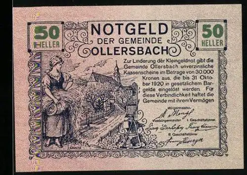 Notgeld Ollersbach 1920, 50 Heller, Weinlese und Feldarbeit-Motive