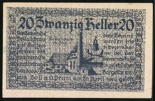 Notgeld Zell a. d. Pram 1920, 20 Heller, Wappen und Ansichten von Zell