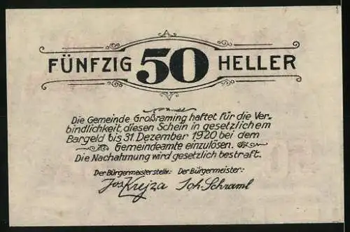 Notgeld Grossraming 1920, 50 Heller, Widmung an Leopold von Buch, Naturforscher und Freunde der Natur