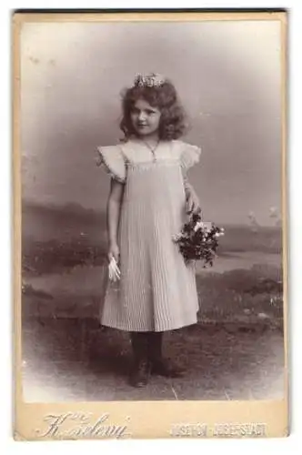 Fotografie K. Zeleny, Josefstadt, kleines Mädchen im gerafften Kleid mit Locken