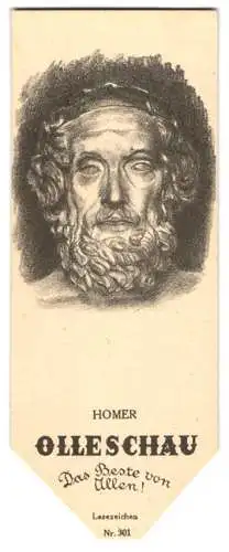 Lesezeichen Olleschau Nr. 301, Portrait Homer, Rückseitig Kurzbiographie