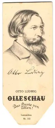 Lesezeichen Olleschau Nr. 112, Portrait Otto Ludwig, Rückseitig Kurzbiographie