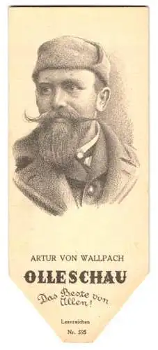 Lesezeichen Olleschau Nr. 595, Portrait Arthur von Wallpach, Rückseitig Kurzbiographie