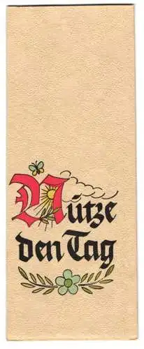 Lesezeichen Nutze den Tag, Schriftzug mit floralen Verzierungen