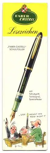 Lesezeichen Faber Castell, Fabermännchen Buntstifte, Füllfederhalter Rückseitig