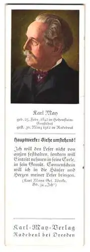 Lesezeichen Radebeul, Karl May Verlag, Portrait Karl May