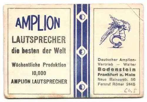 Kalender 1927, Reklame für Amplion Lautsprecher, Frankfurt / Main