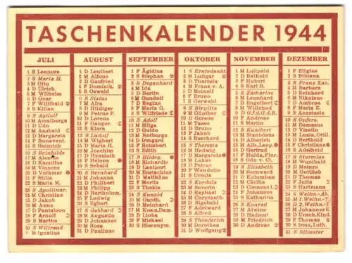 Kalender 1944, Taschenkalender mit Namenstagen