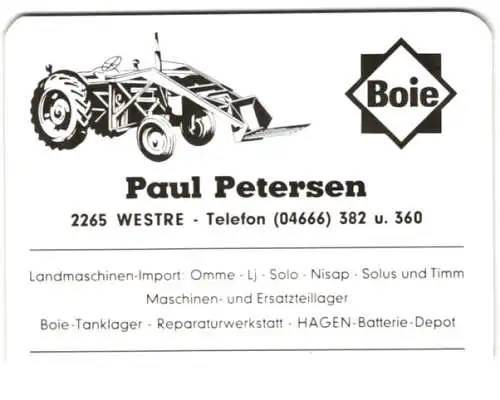 Kalender 1969, Boie Landmaschinen-Import Paul Petersen, Westre, Traktor mit Stapler Vorbau