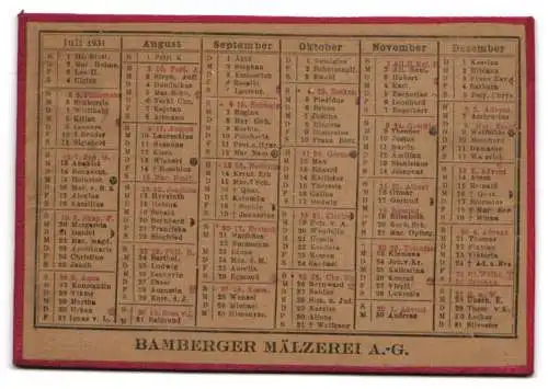 Kalender 1931, Bamberg, Bamberger Mälzerei AG