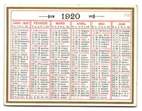 Kalender 1920, Taschenkalender mit Namenstagen