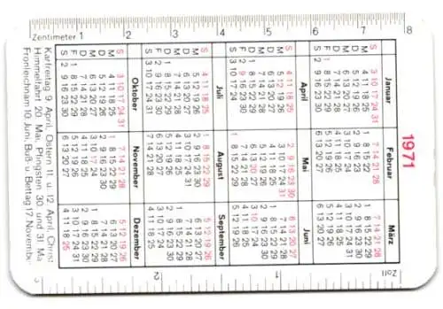 Kalender 1971, Waldbröl, Berggold Koffer, Karl Barth GmbH