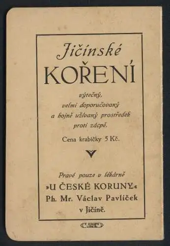 Kalender 1933, Lekarna U Ceske koruny v Jicine, Ph. Mr. Vaclav Pavlicek, Füllhorn mit Rosen, Heft mit 14 Seiten