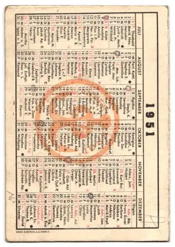 Kalender 1951, Ankerbrotfabrik AG, Engel spielt auf einer Orgel, Firmenlogo