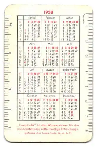 Kalender 1958, Coca - Cola, junge Frau im Auto trinkt Coke