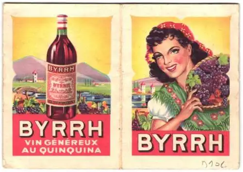 Kalender 1949, Brüssel - Bruxelles, Byrrh Vin Genereux Au Quinquina, junge Frau bei der Weinlese, Flasche Wein-Likör