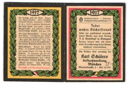 Kalender 1917, München, Hofbuchhandlung Karl Schülers, Maximilianstrasse 2