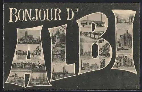 AK Albi, Ortspartien in den Buchstaben, Bonjour d`Albi