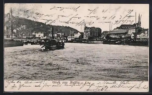 AK Aussig a. Elbe, Ortsansicht vom Fluss aus