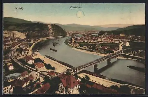 AK Aussig / Usti, Elbebrücke und Blick auf die Stadt